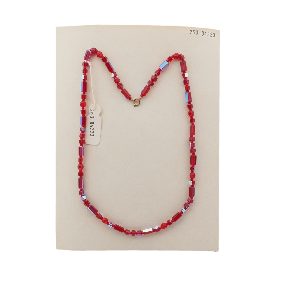 Vintage Czech necklace vitrail red pentagon glass beads