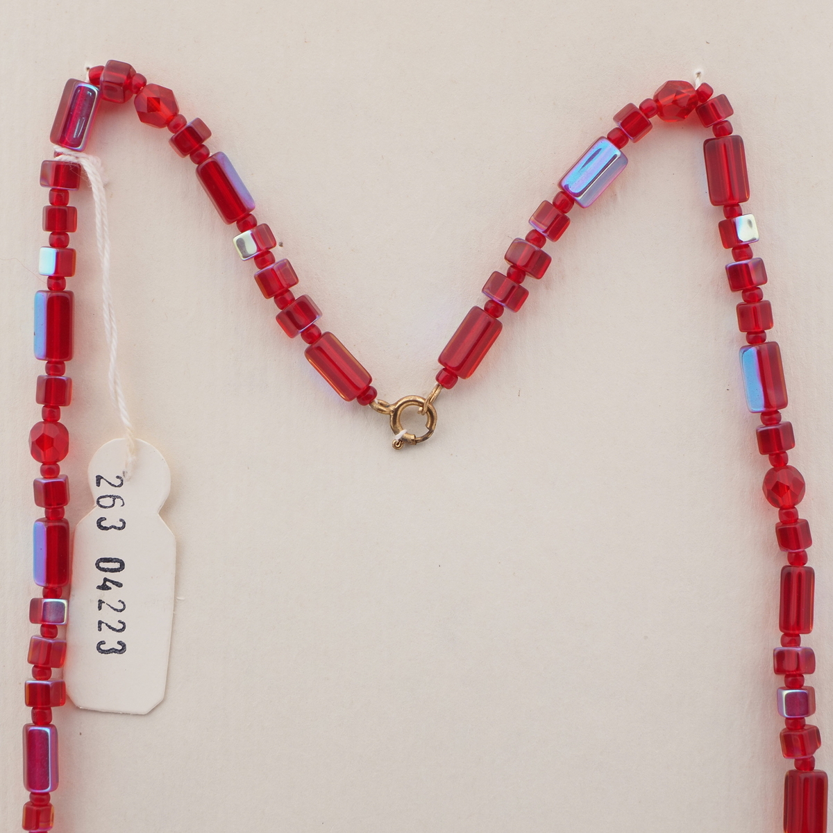 Vintage Czech necklace vitrail red pentagon glass beads