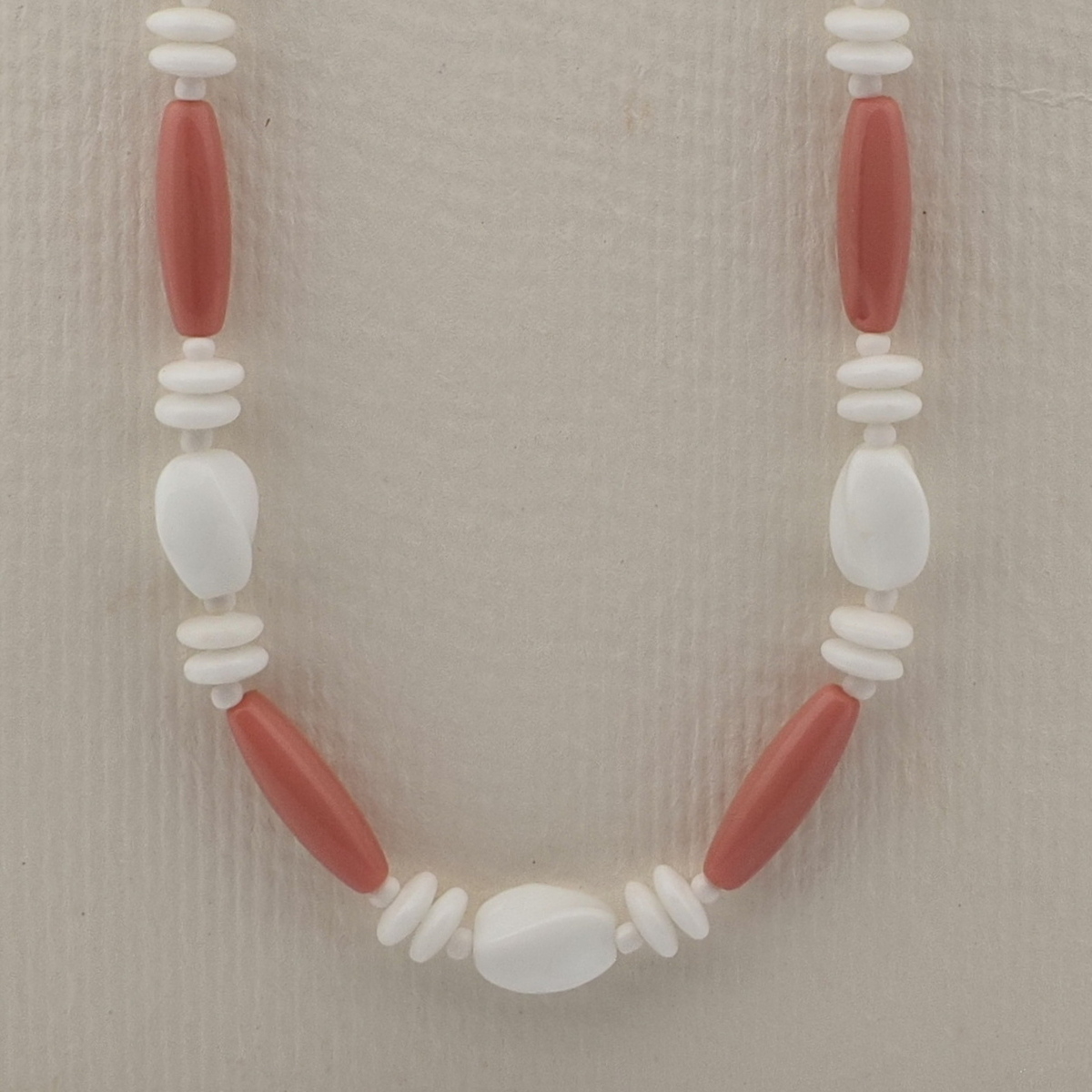 Vintage Czech necklace white pink glass beads 