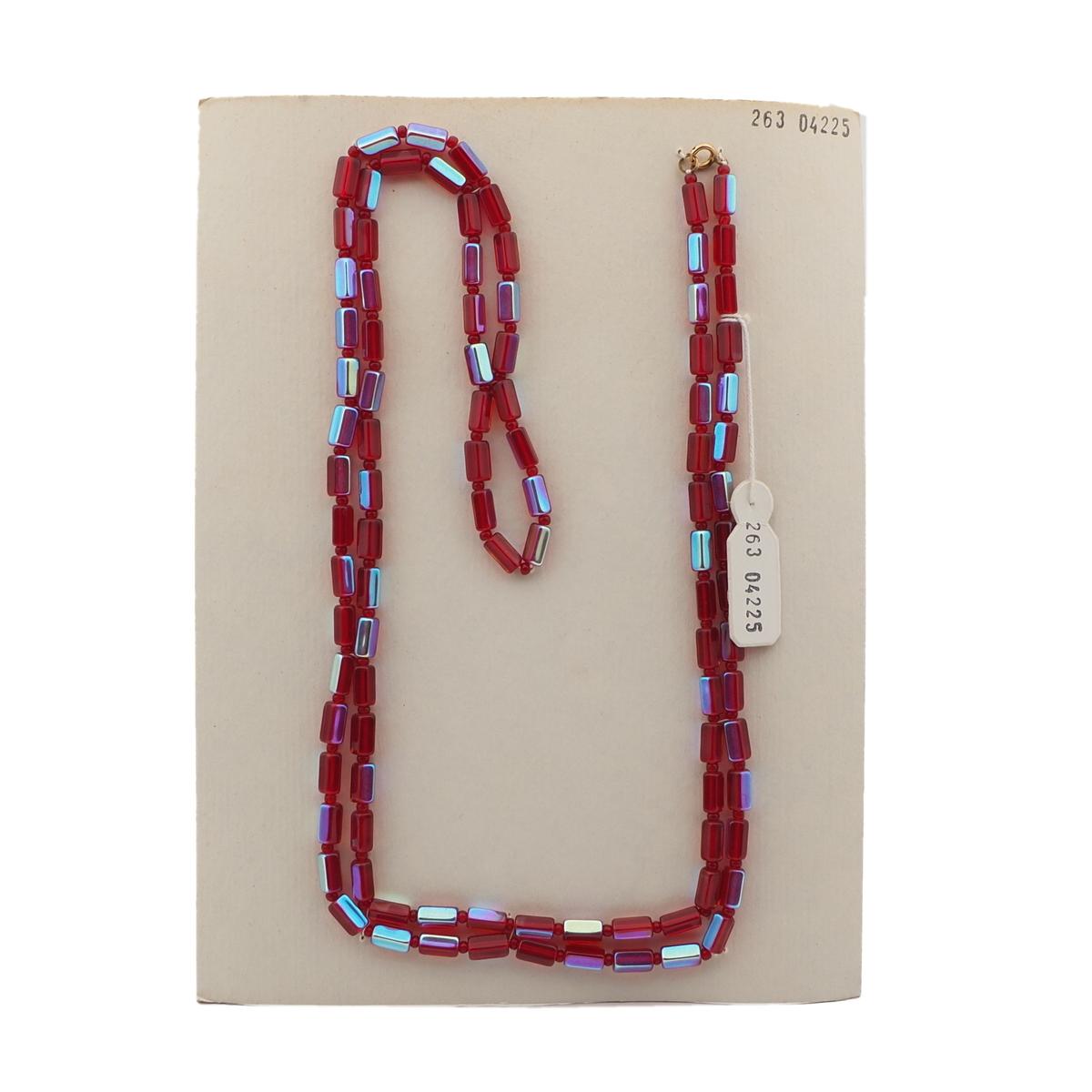 Vintage Czech necklace vitrail red pentagon glass beads 40"