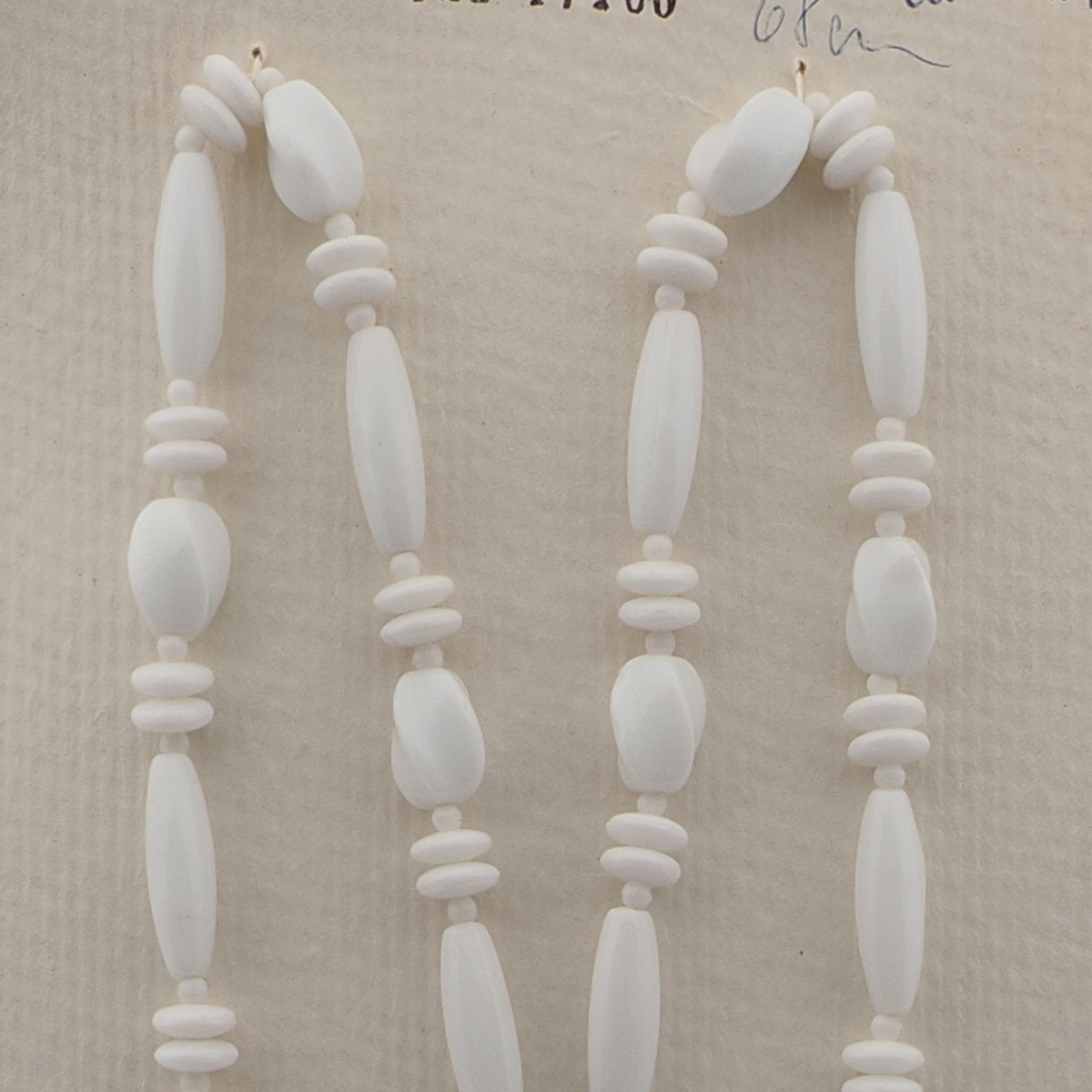 Vintage Czech necklace white oval rondelle glass beads 27"