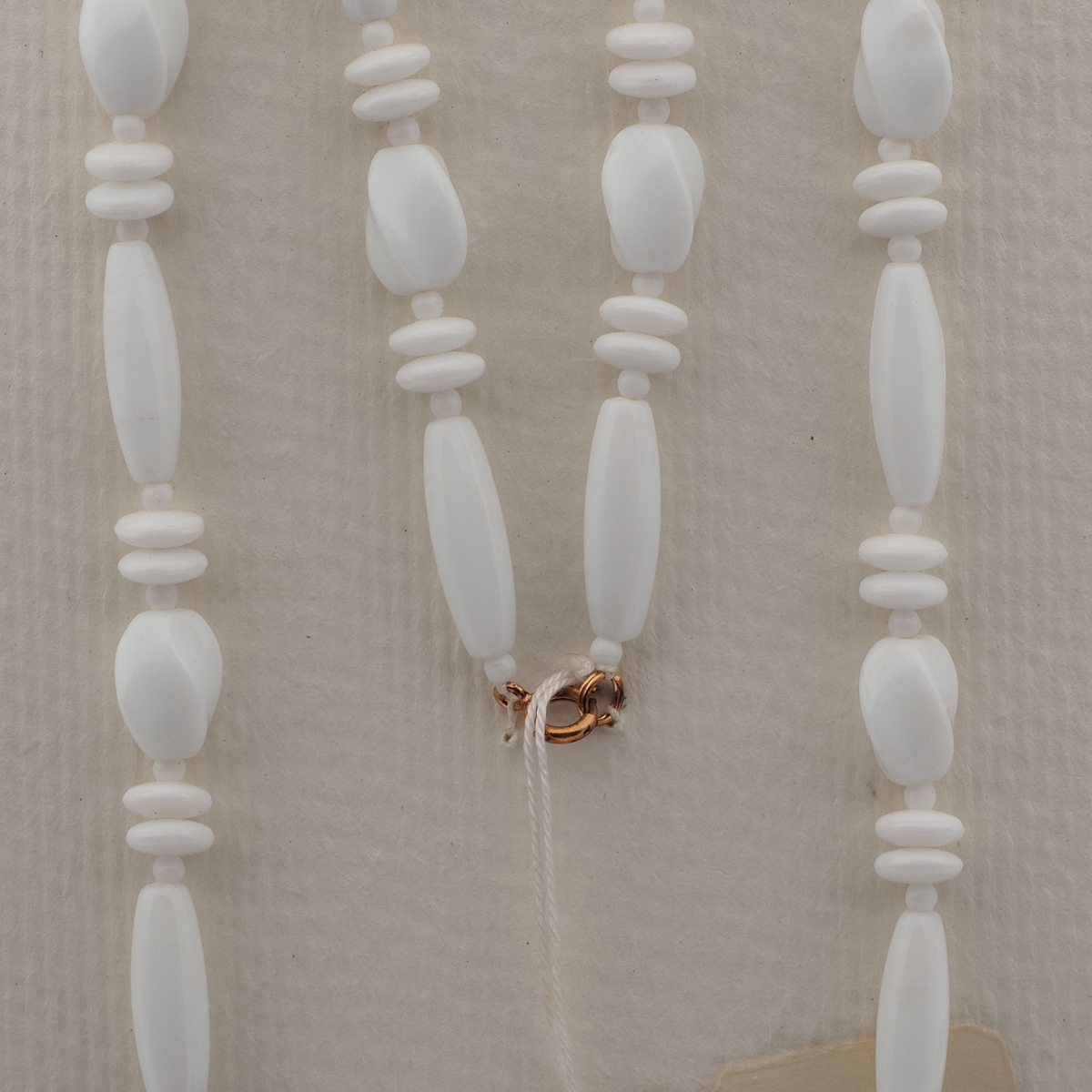 Vintage Czech necklace white oval rondelle glass beads 27"