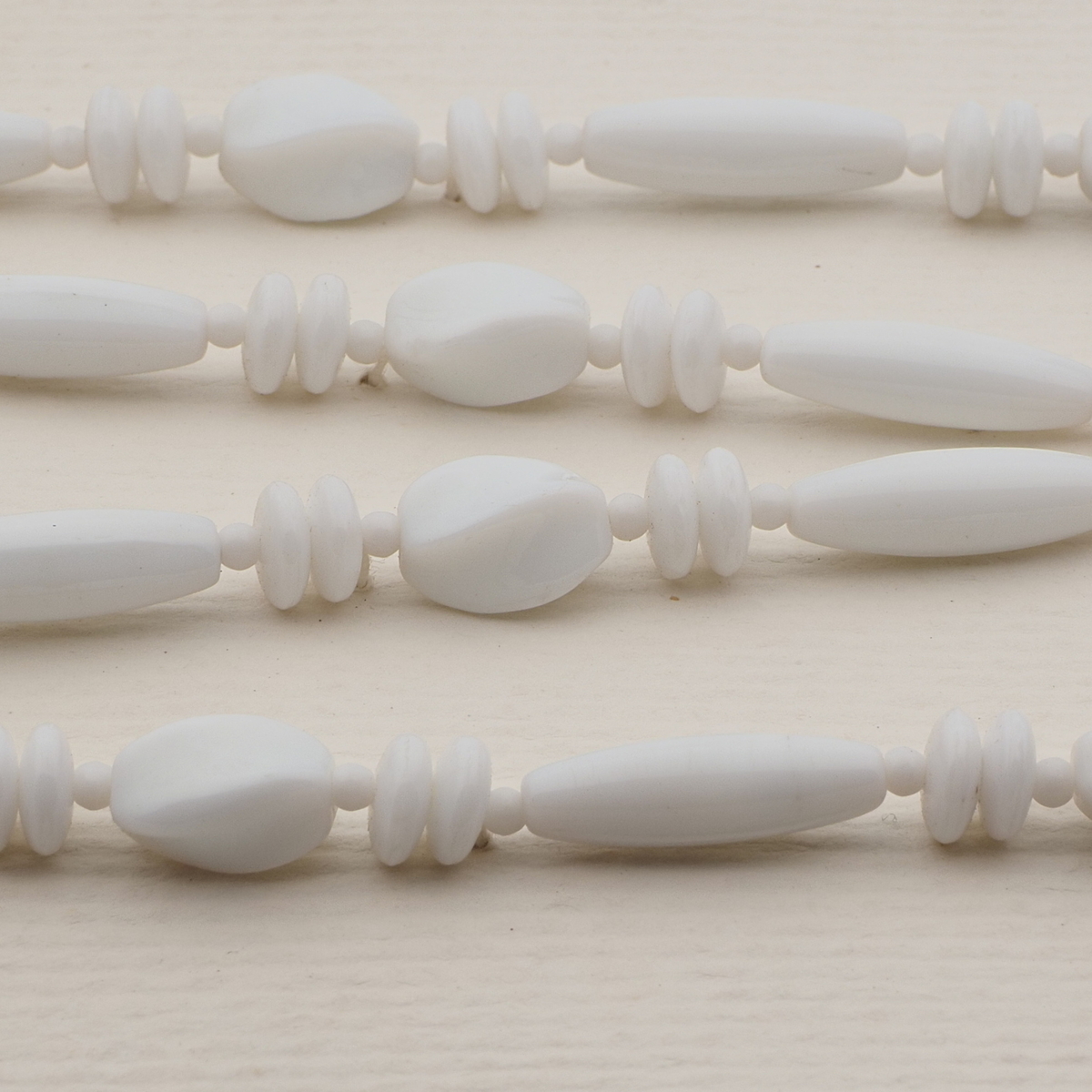 Vintage Czech necklace white oval rondelle glass beads 27"