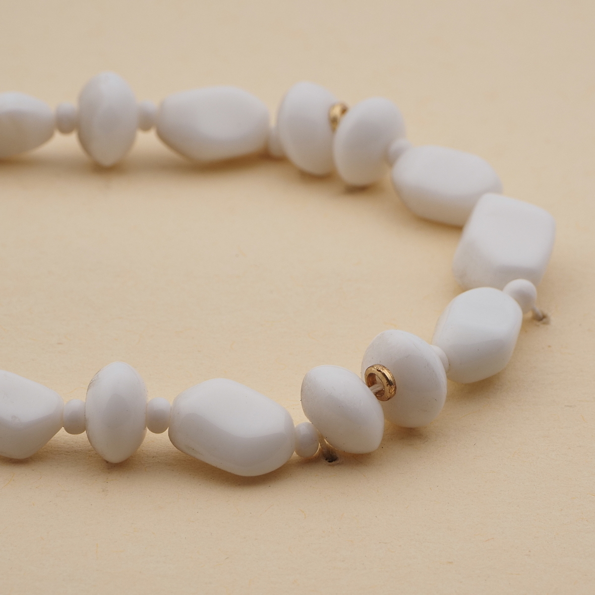 Vintage Czech necklace white rondelle nugget seed glass beads