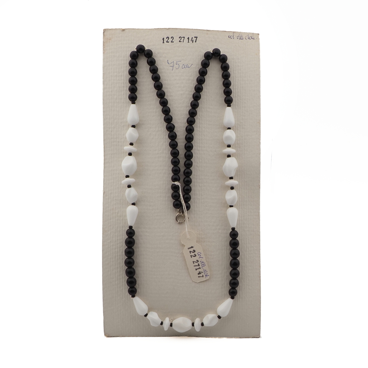 Vintage Czech necklace black white oval rondelle teardrop round glass beads 