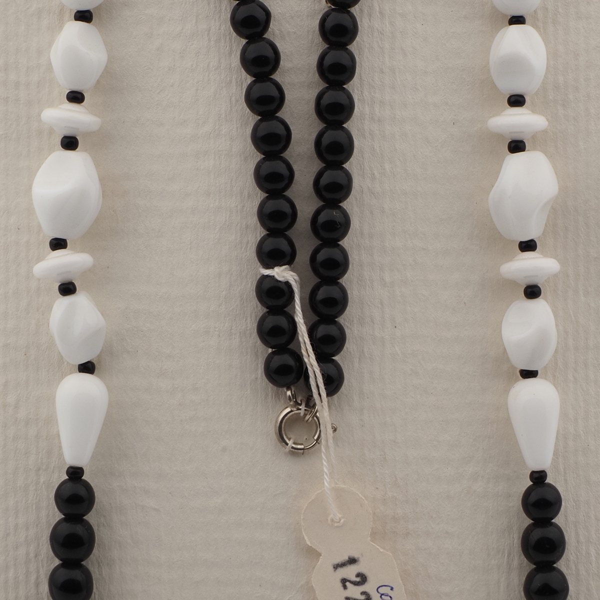 Vintage Czech necklace black white oval rondelle teardrop round glass beads 