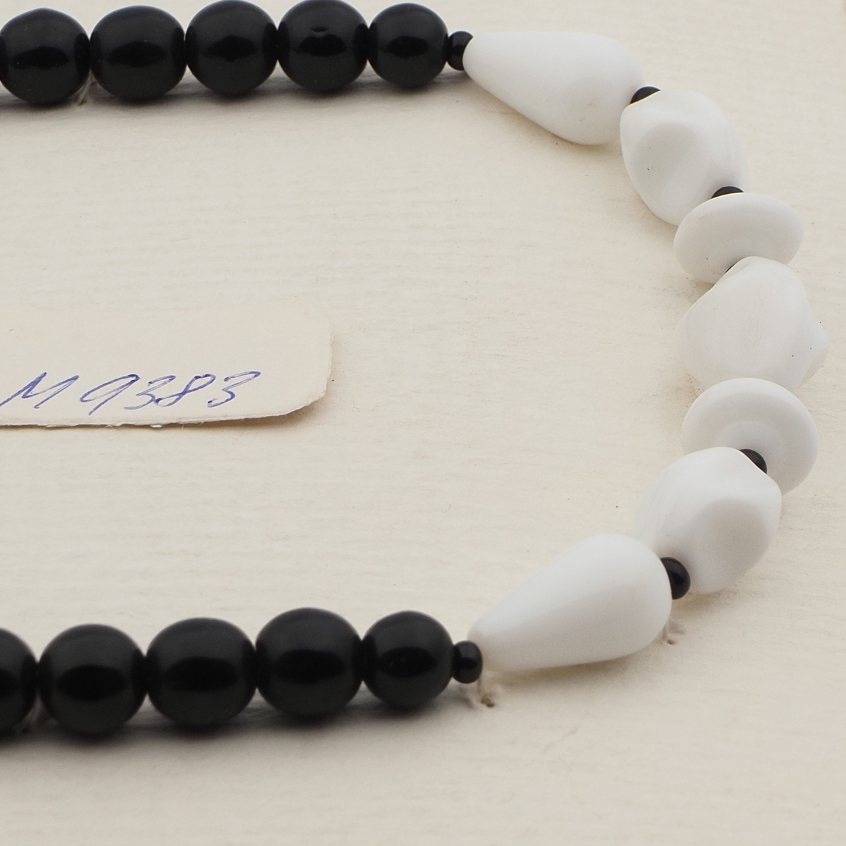 Vintage Czech necklace black white oval rondelle teardrop round glass beads 