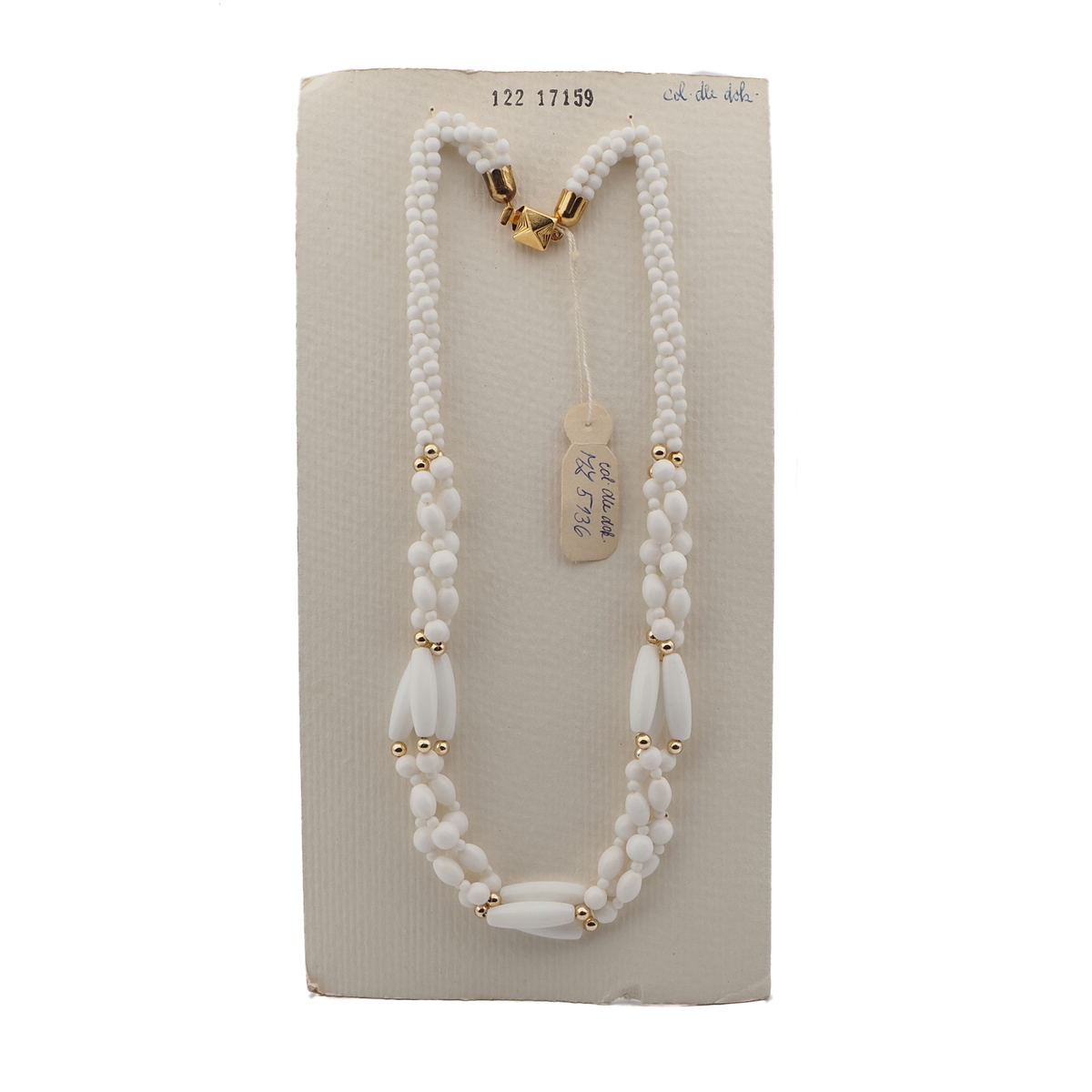 Vintage Czech 3 strand necklace white oval round glass beads 