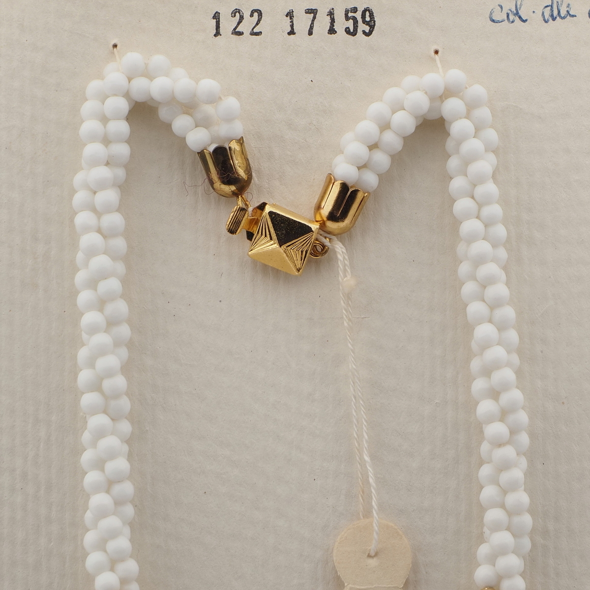Vintage Czech 3 strand necklace white oval round glass beads 
