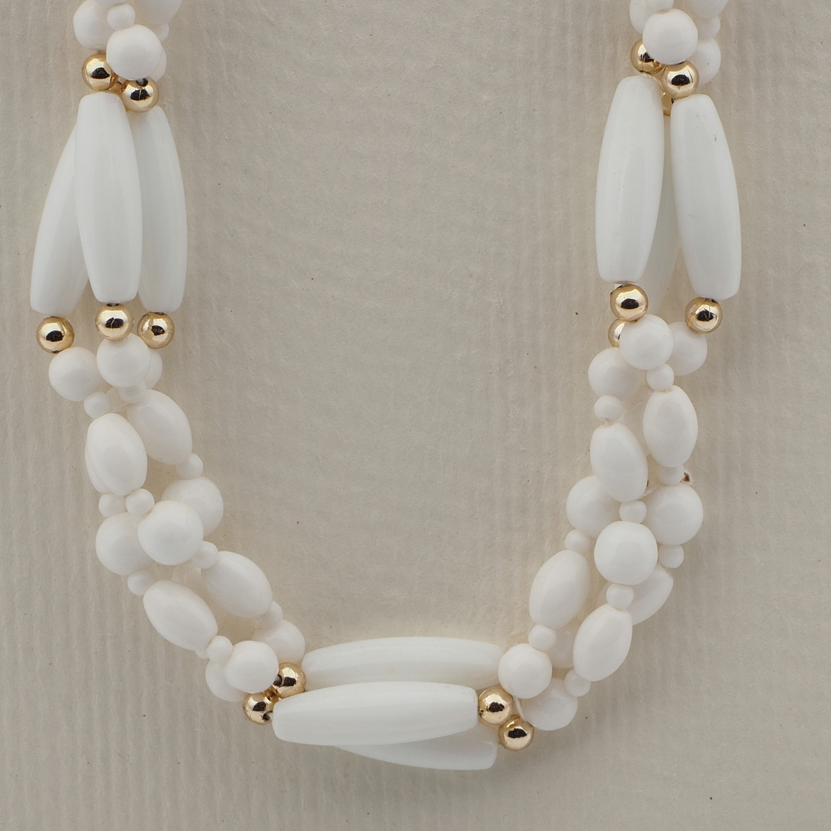 Vintage Czech 3 strand necklace white oval round glass beads 