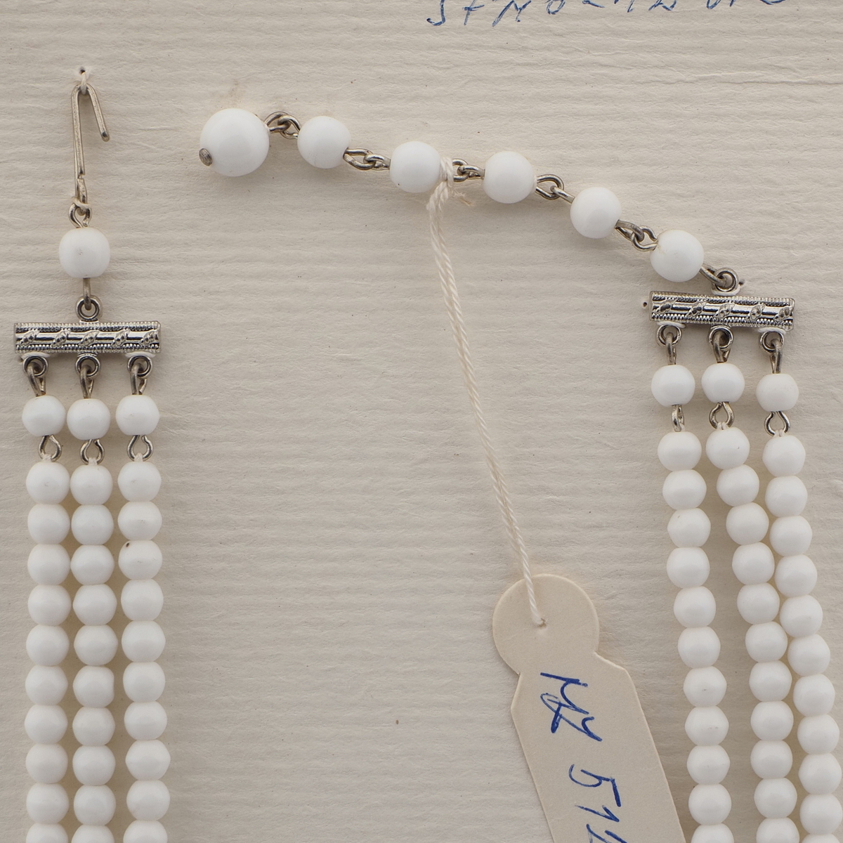 Vintage Czech 3 strand necklace white red glass beads 