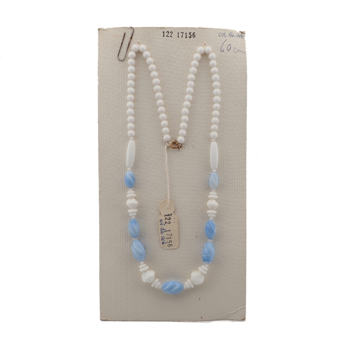 Vintage Czech necklace blue marble white glass beads 