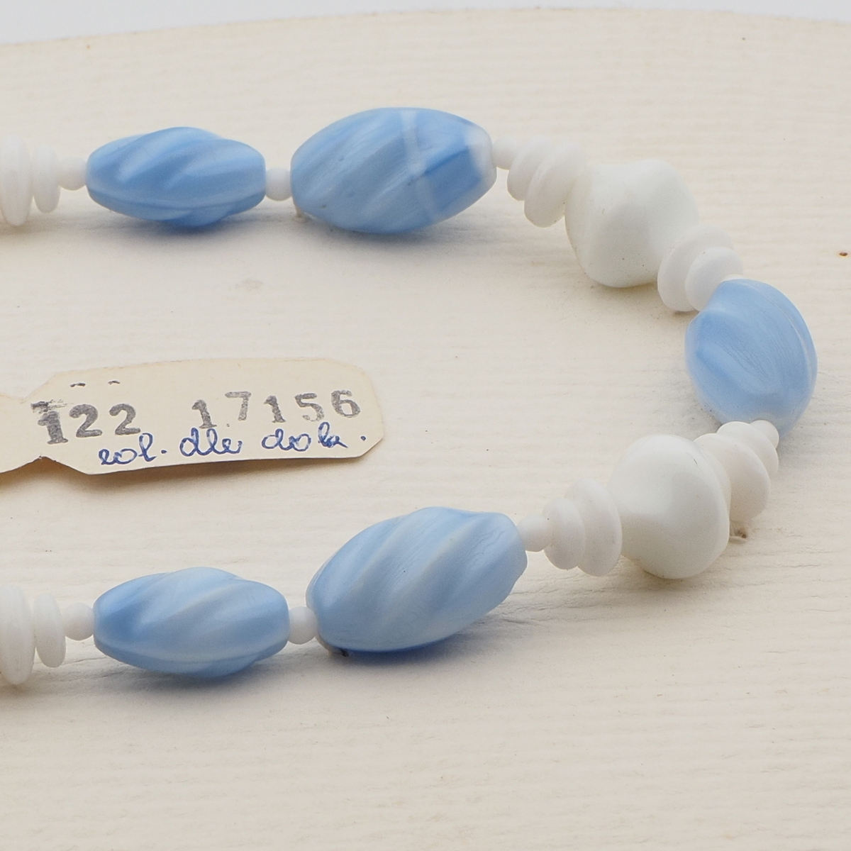 Vintage Czech necklace blue marble white glass beads 