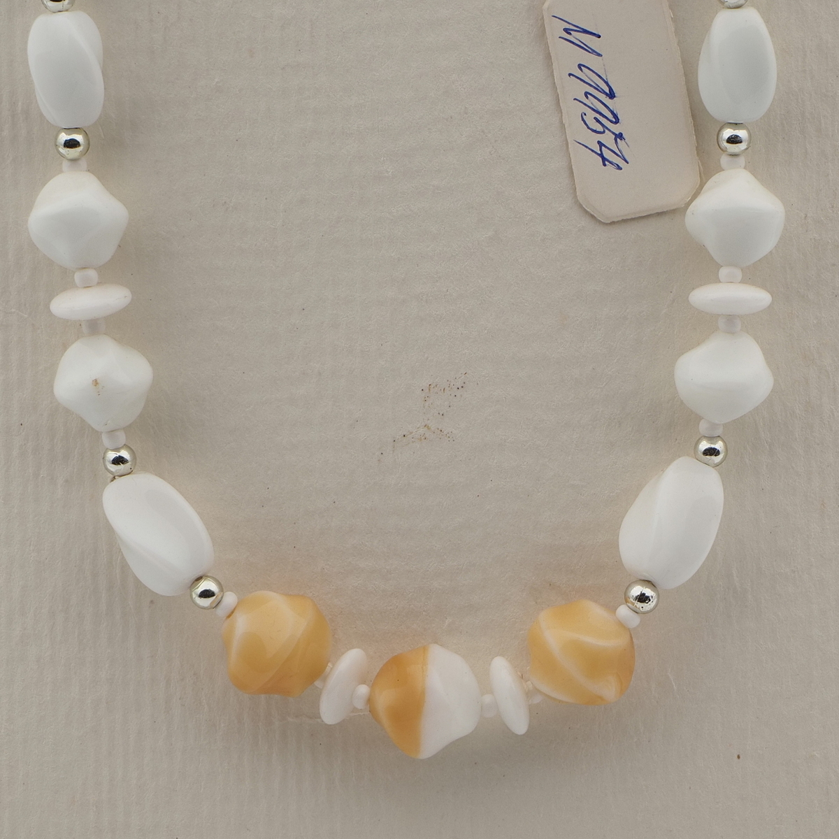 Vintage Czech necklace beige marble white glass beads 