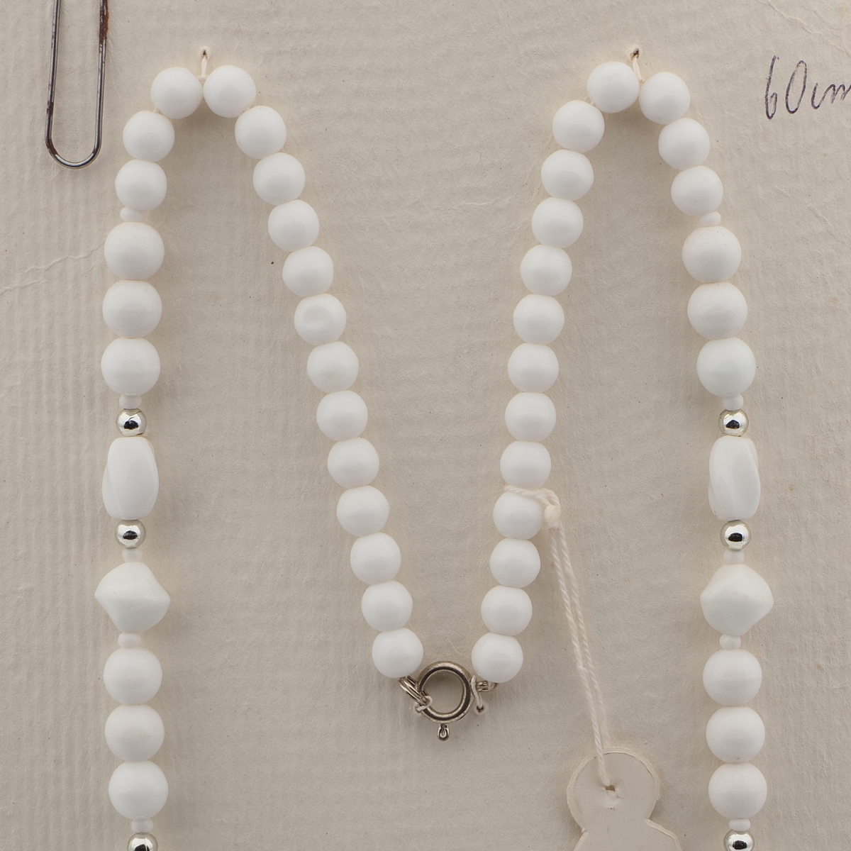 Vintage Czech necklace beige marble white glass beads 