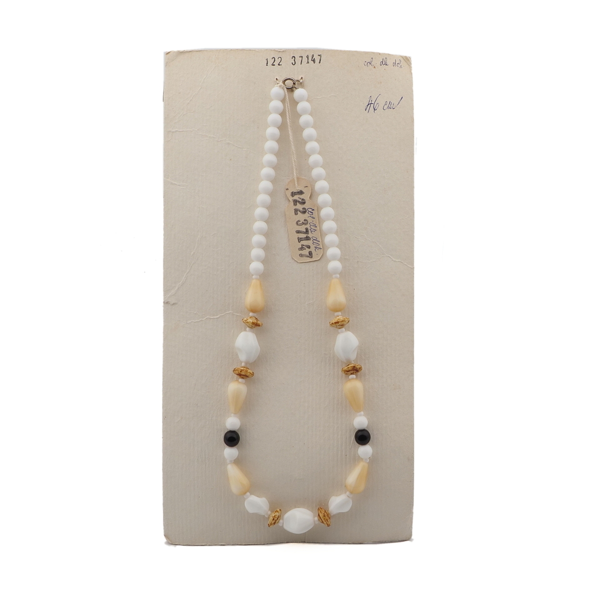 Vintage Czech necklace brown beige marble white glass beads 18"