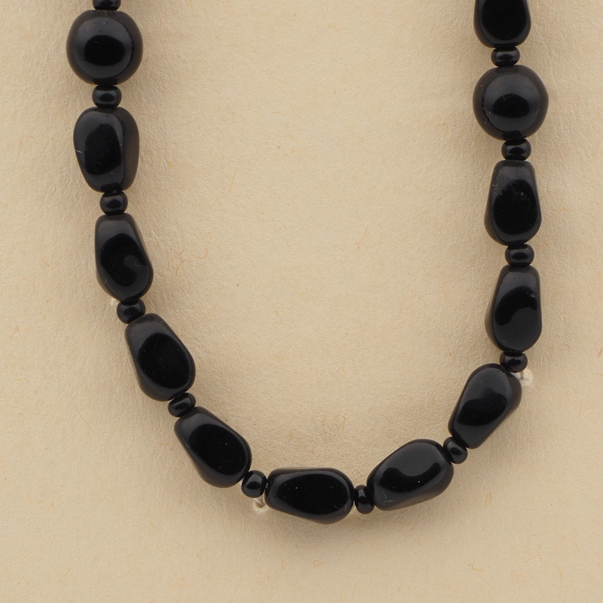 Vintage Czech necklace black round rectangle glass beads