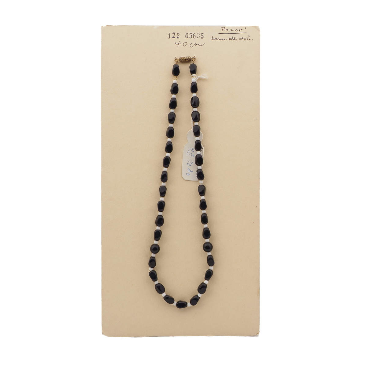 Vintage Czech necklace black round rectangle glass beads 16"