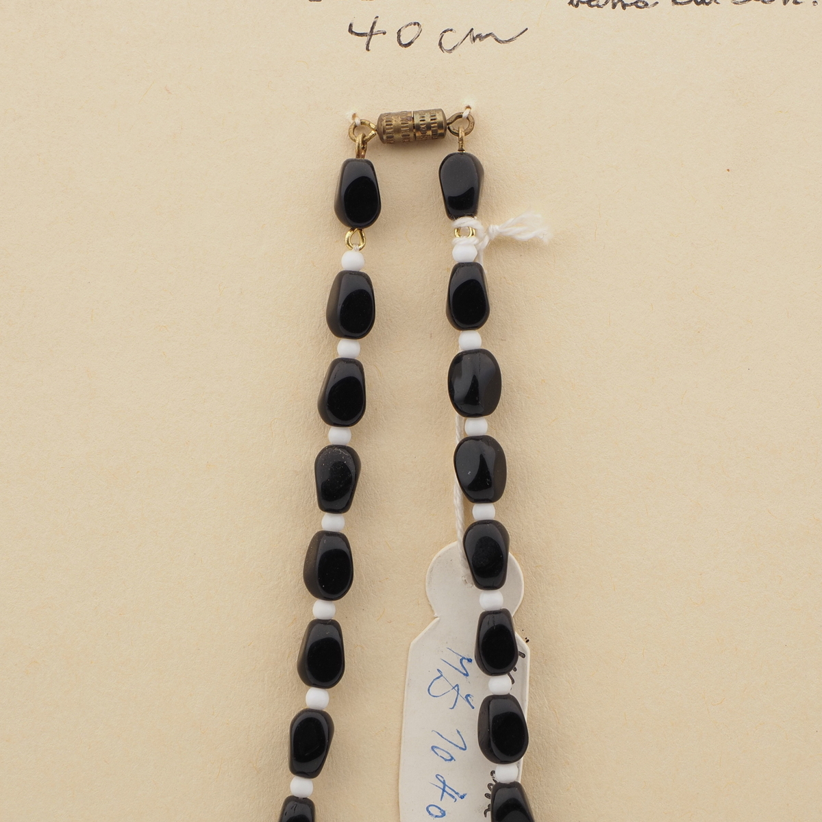 Vintage Czech necklace black round rectangle glass beads 16"