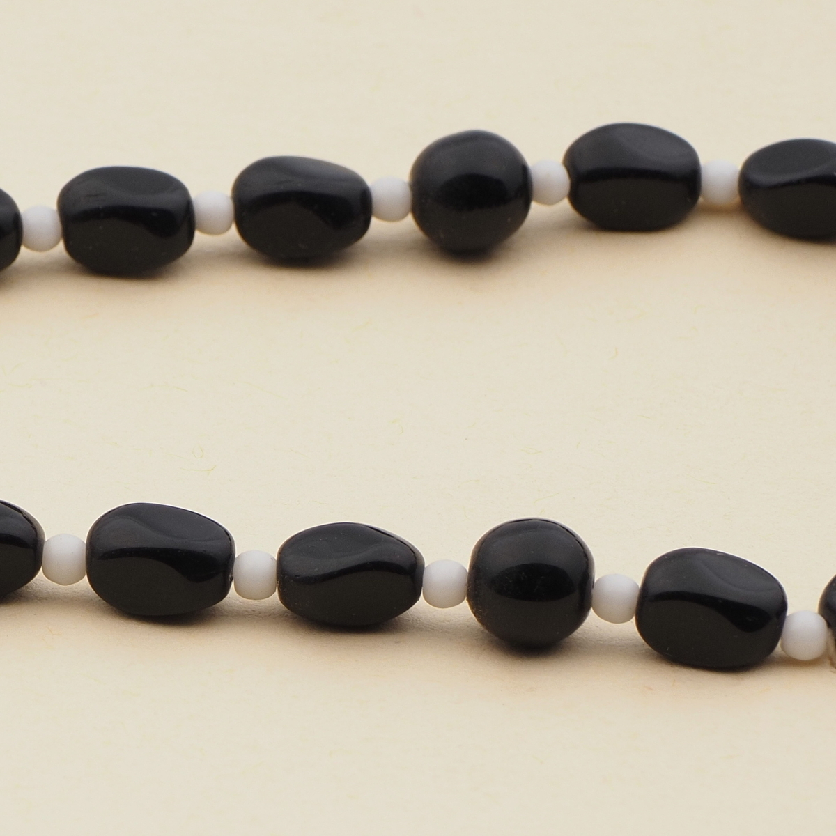 Vintage Czech necklace black round rectangle glass beads 16"