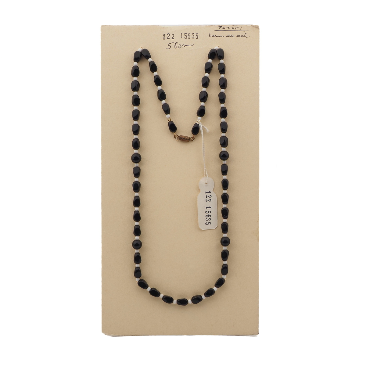 Vintage Czech necklace black round rectangle glass beads 23"