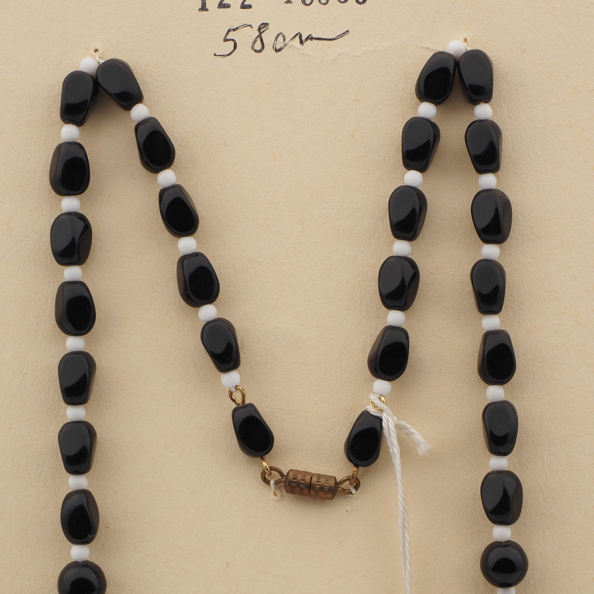 Vintage Czech necklace black round rectangle glass beads 23"
