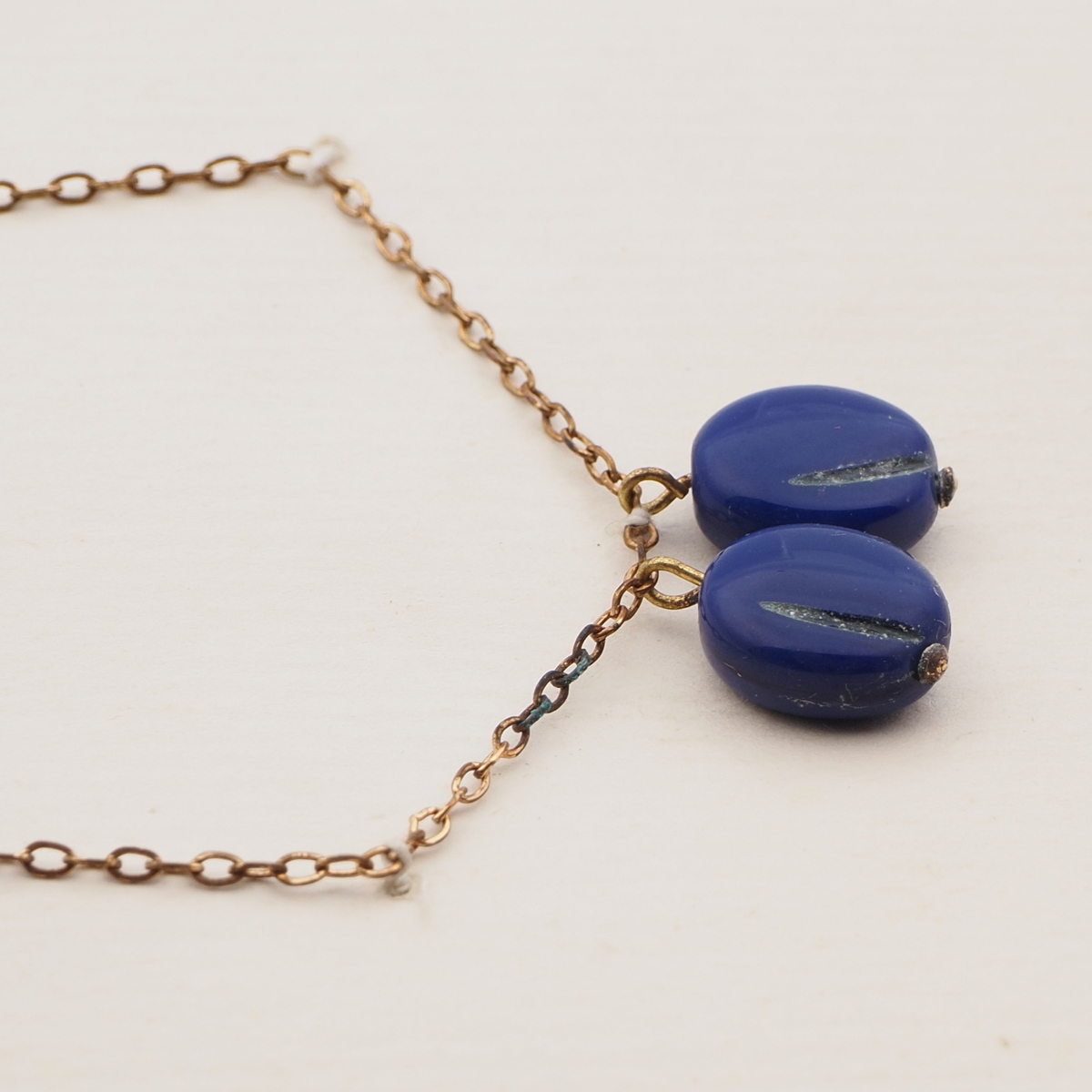 Vintage Czech gold chain necklace plum glass pendant beads