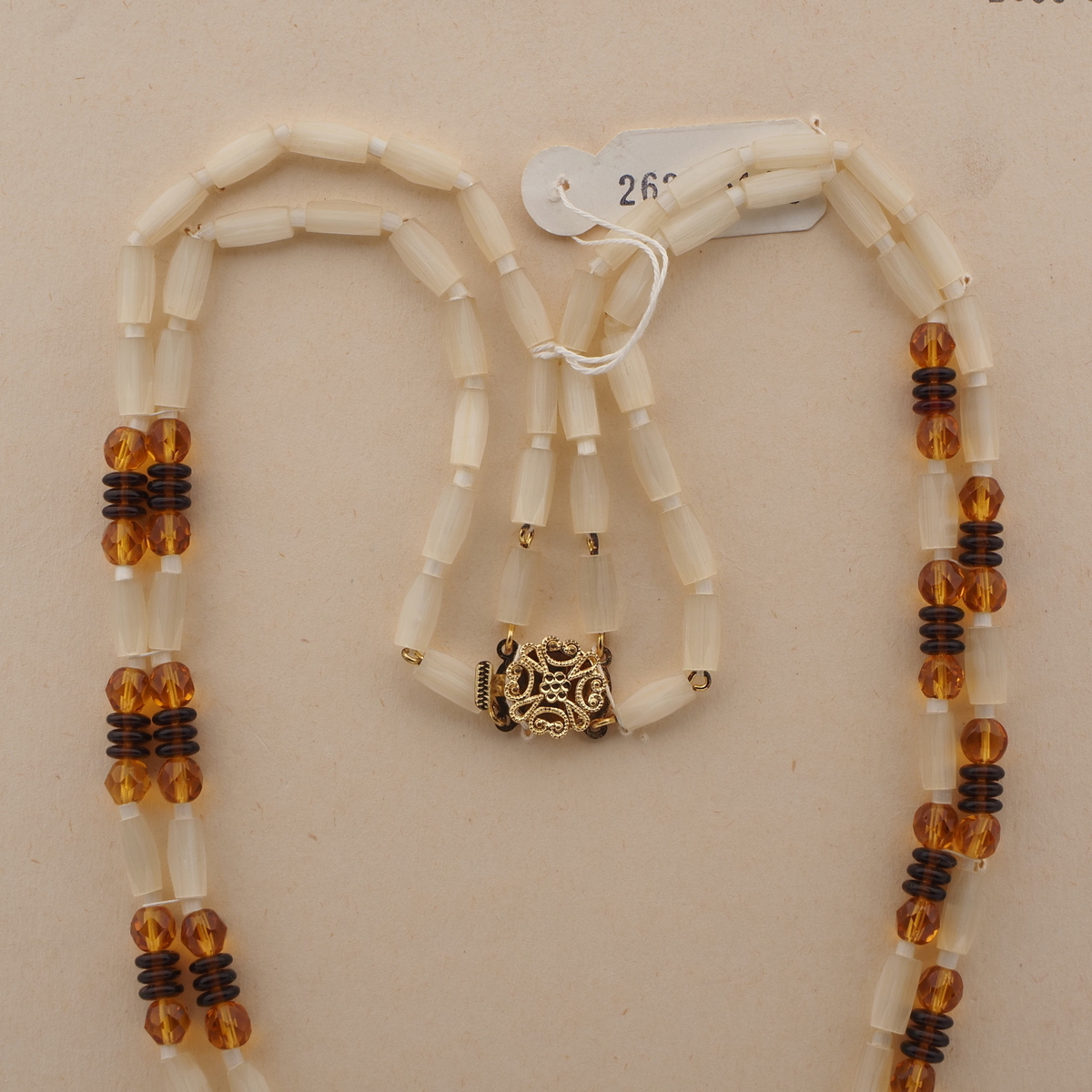 Vintage Czech 2 strand necklace satin atlas topaz glass beads 