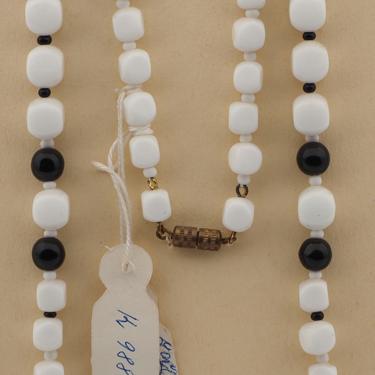 Vintage Czech necklace black white round cube glass beads