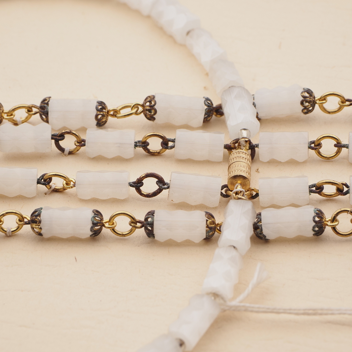 Vintage Czech tassle necklace crystal satin atlas glass beads 
