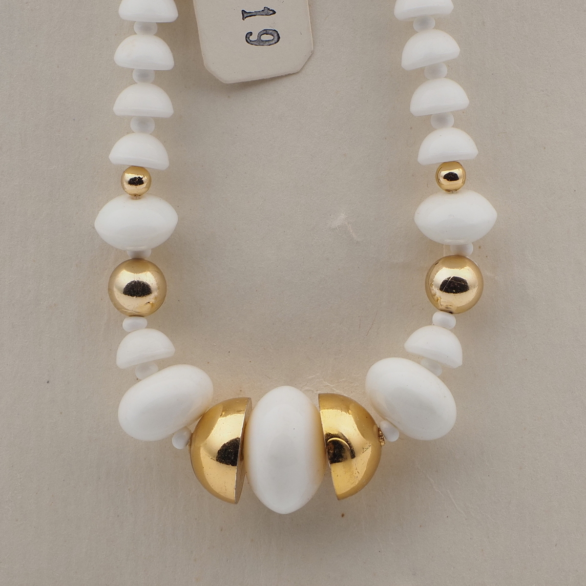 Vintage Czech necklace white cup rondelle glass beads 