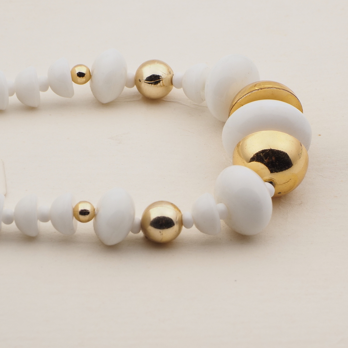 Vintage Czech necklace white cup rondelle glass beads 