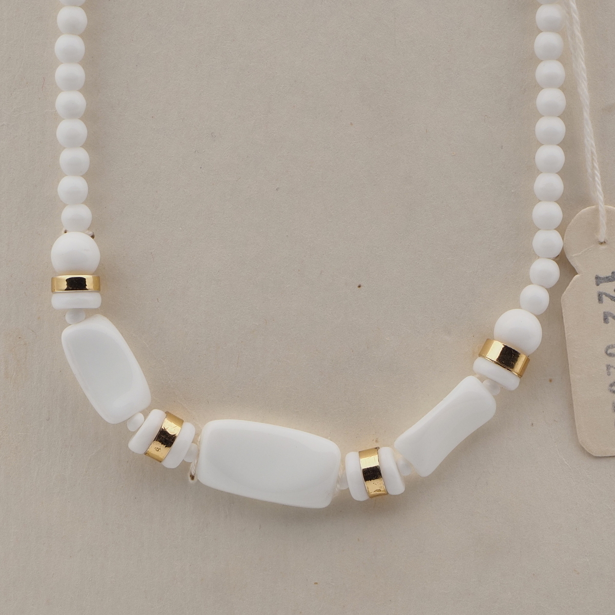 Vintage Czech necklace white round rectangle glass beads 