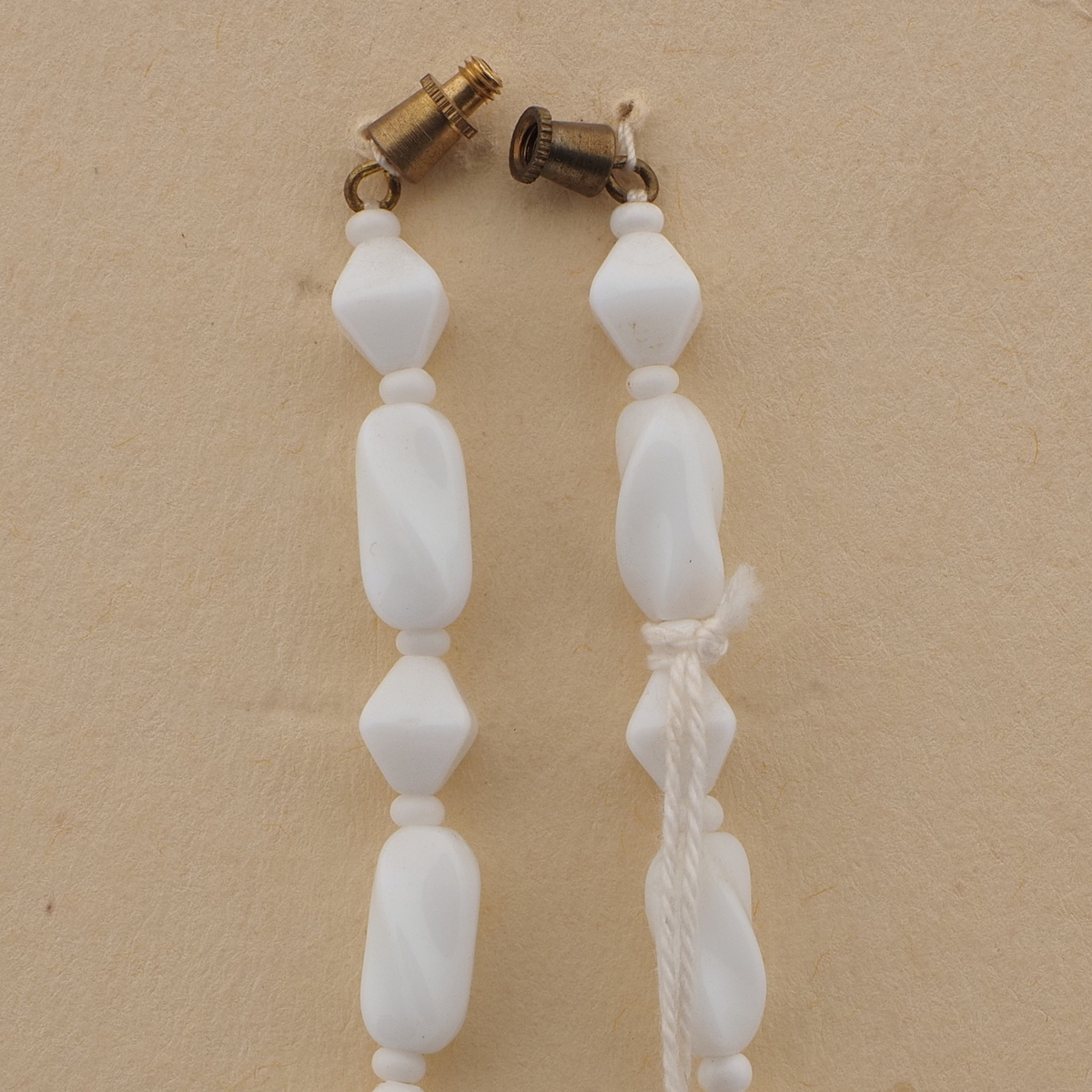 Vintage Czech necklace white bicone rectangle twist glass beads 