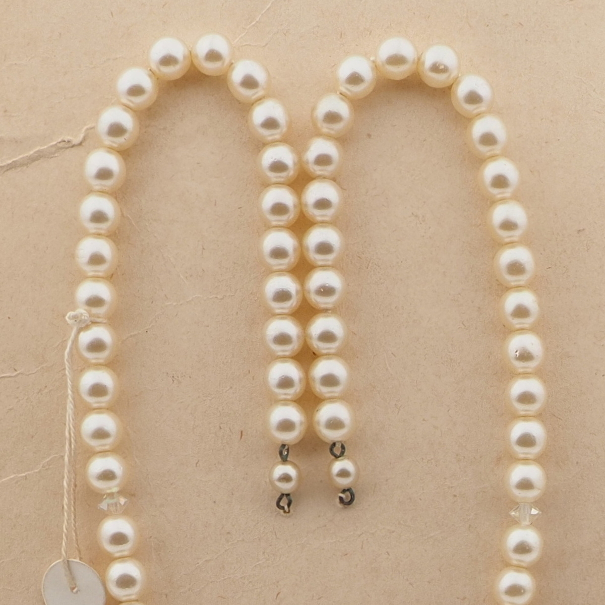 Vintage Czech necklace element pearl glass beads rhinestone rondelles