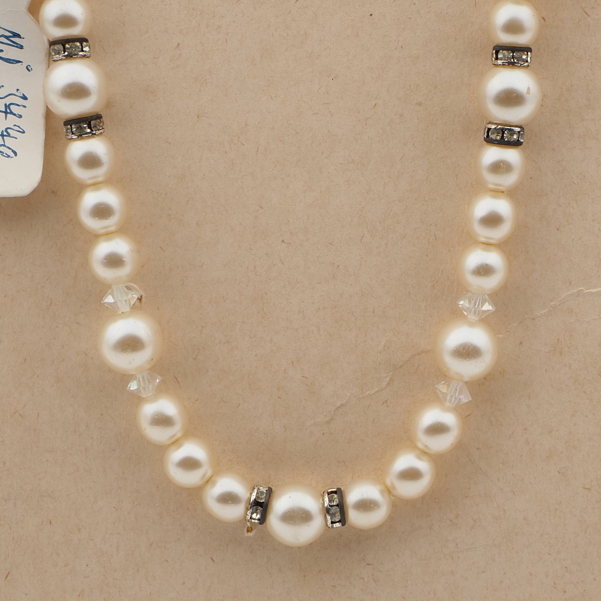 Vintage Czech necklace element pearl glass beads rhinestone rondelles