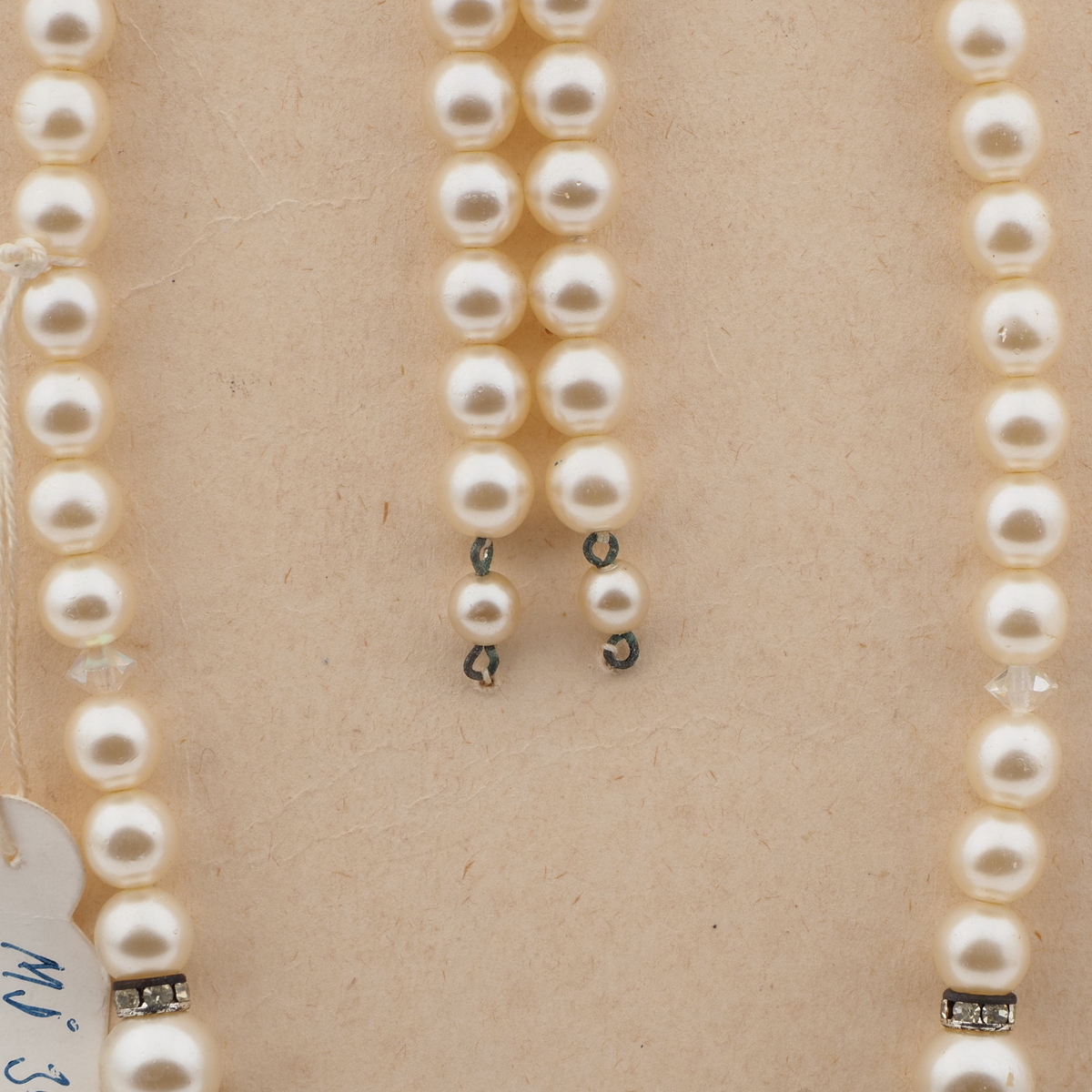Vintage Czech necklace element pearl glass beads rhinestone rondelles