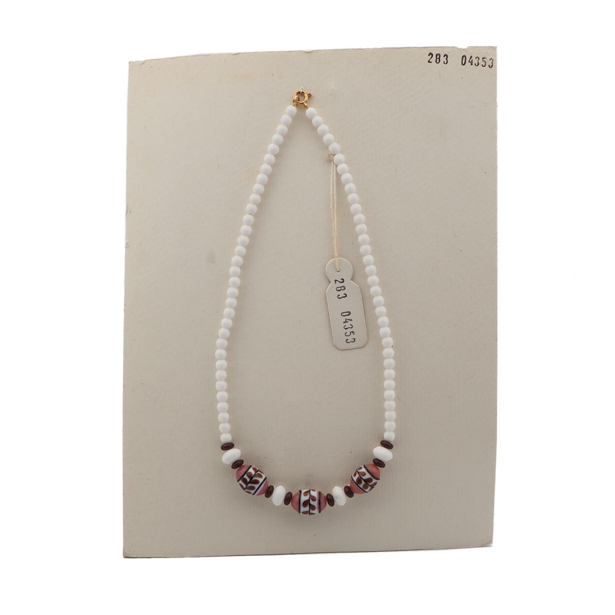Vintage Czech necklace white feather marble lampwork glass beads
