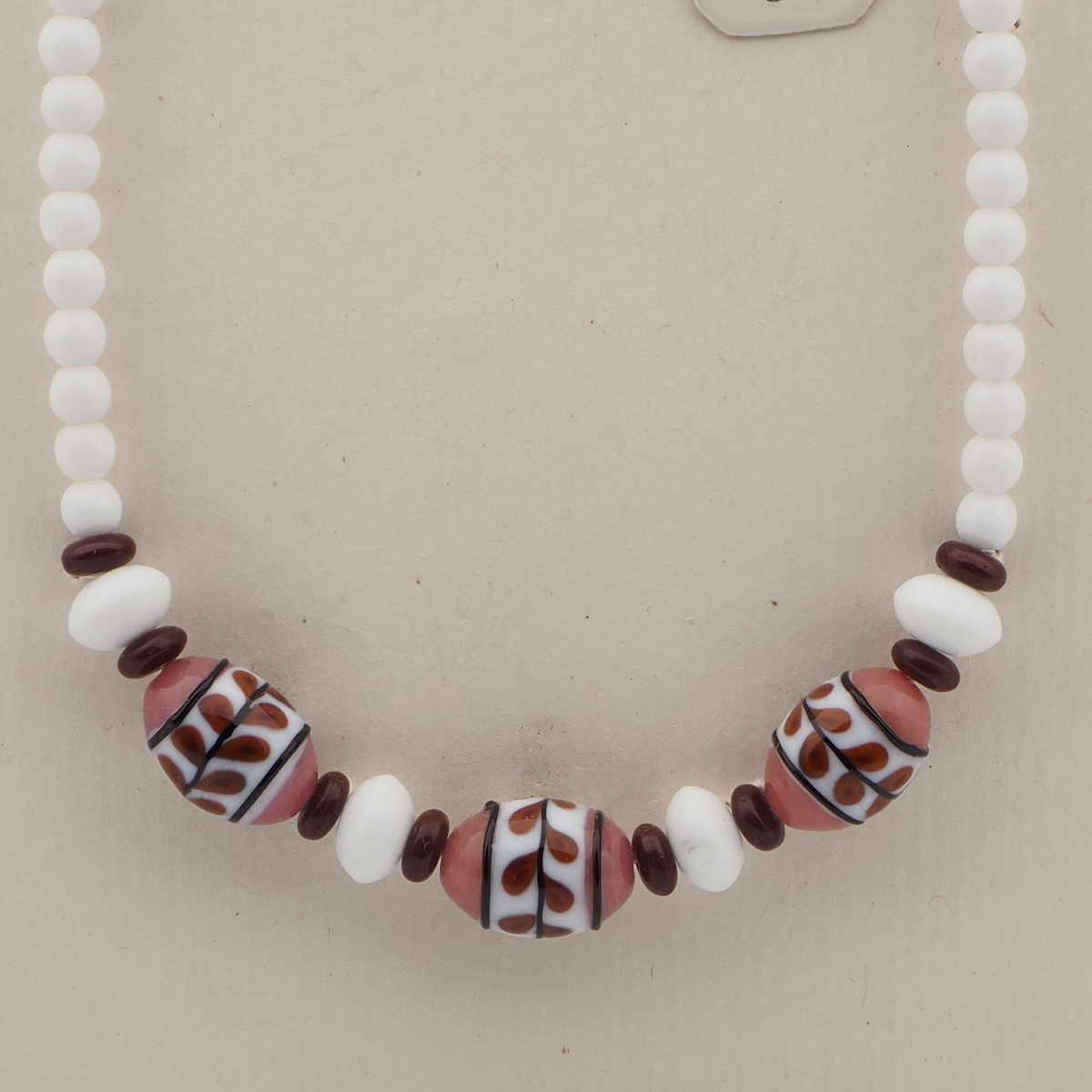 Vintage Czech necklace white feather marble lampwork glass beads