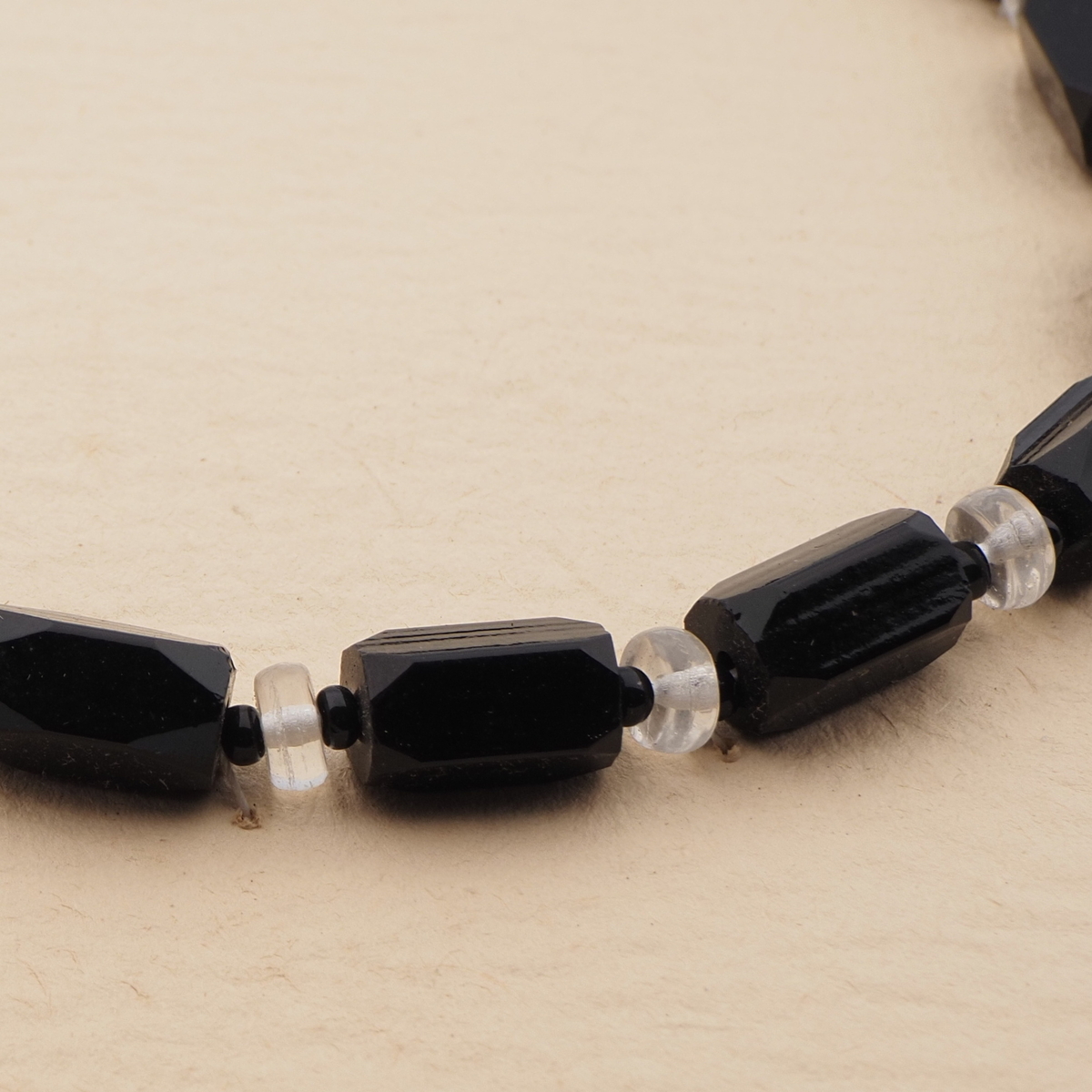 Vintage Czech necklace clear rondelle black pentagon glass beads 
