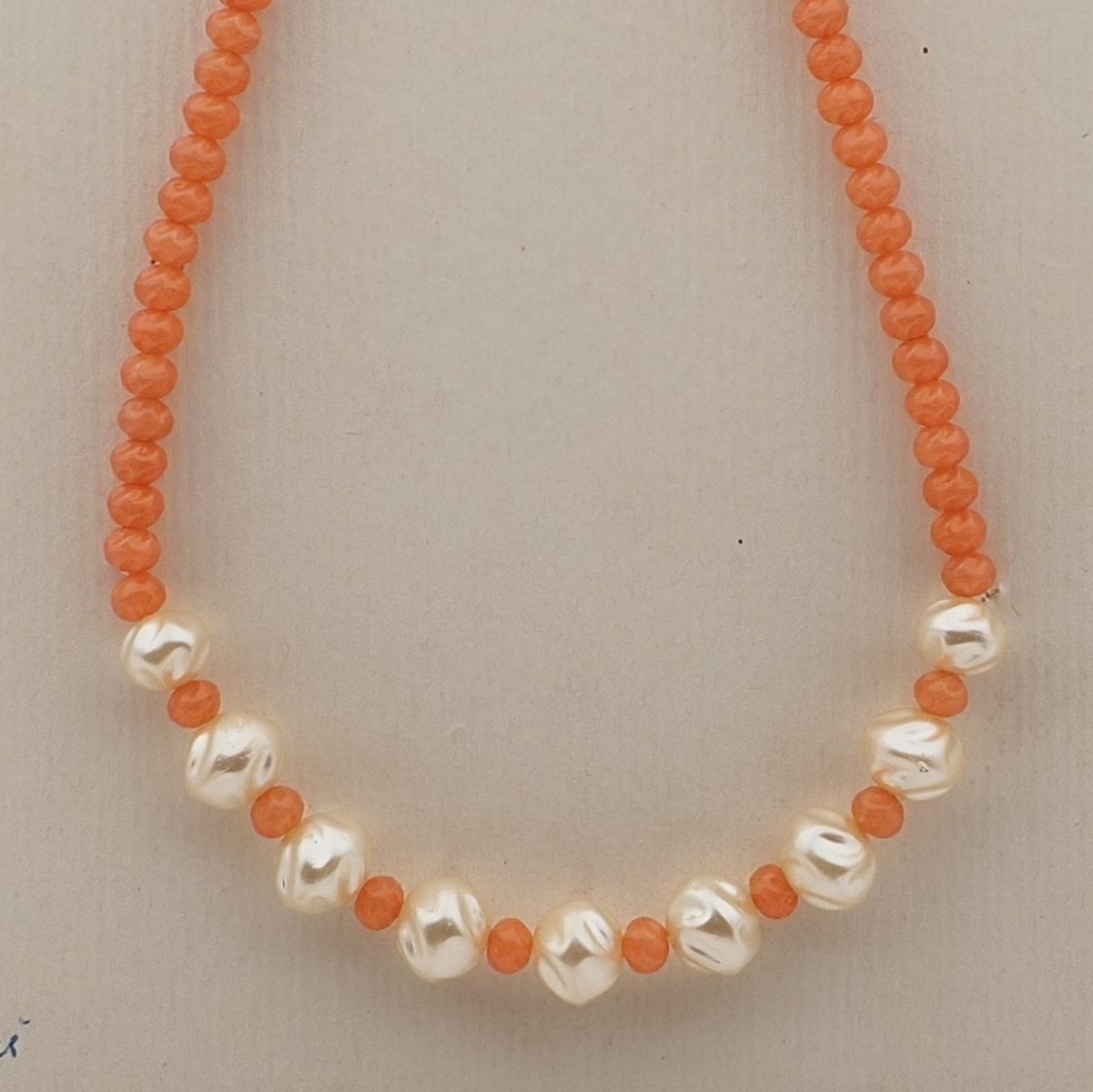 Vintage Czech necklace orange opaline pearl glass beads 