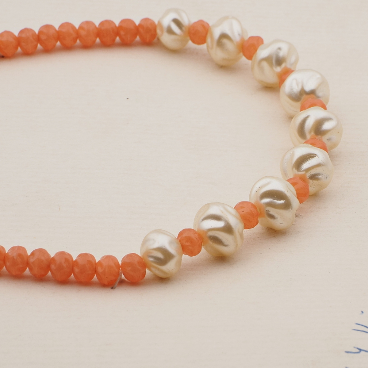 Vintage Czech necklace orange opaline pearl glass beads 