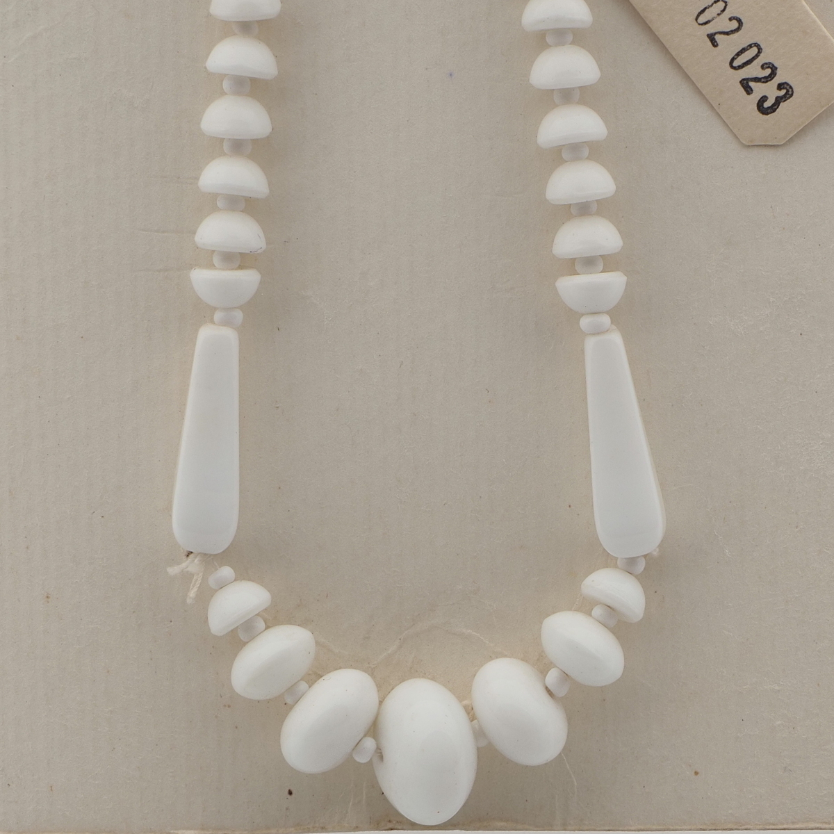 Vintage Czech necklace white cup rondelle teardrop glass beads