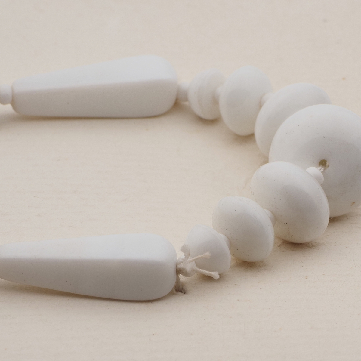 Vintage Czech necklace white cup rondelle teardrop glass beads