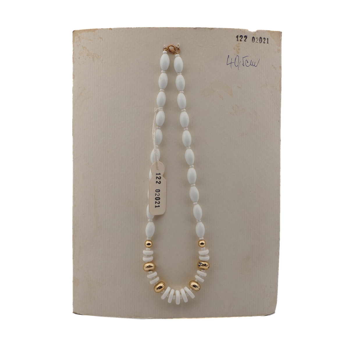 Vintage Czech necklace white rondelle oval glass beads 16"