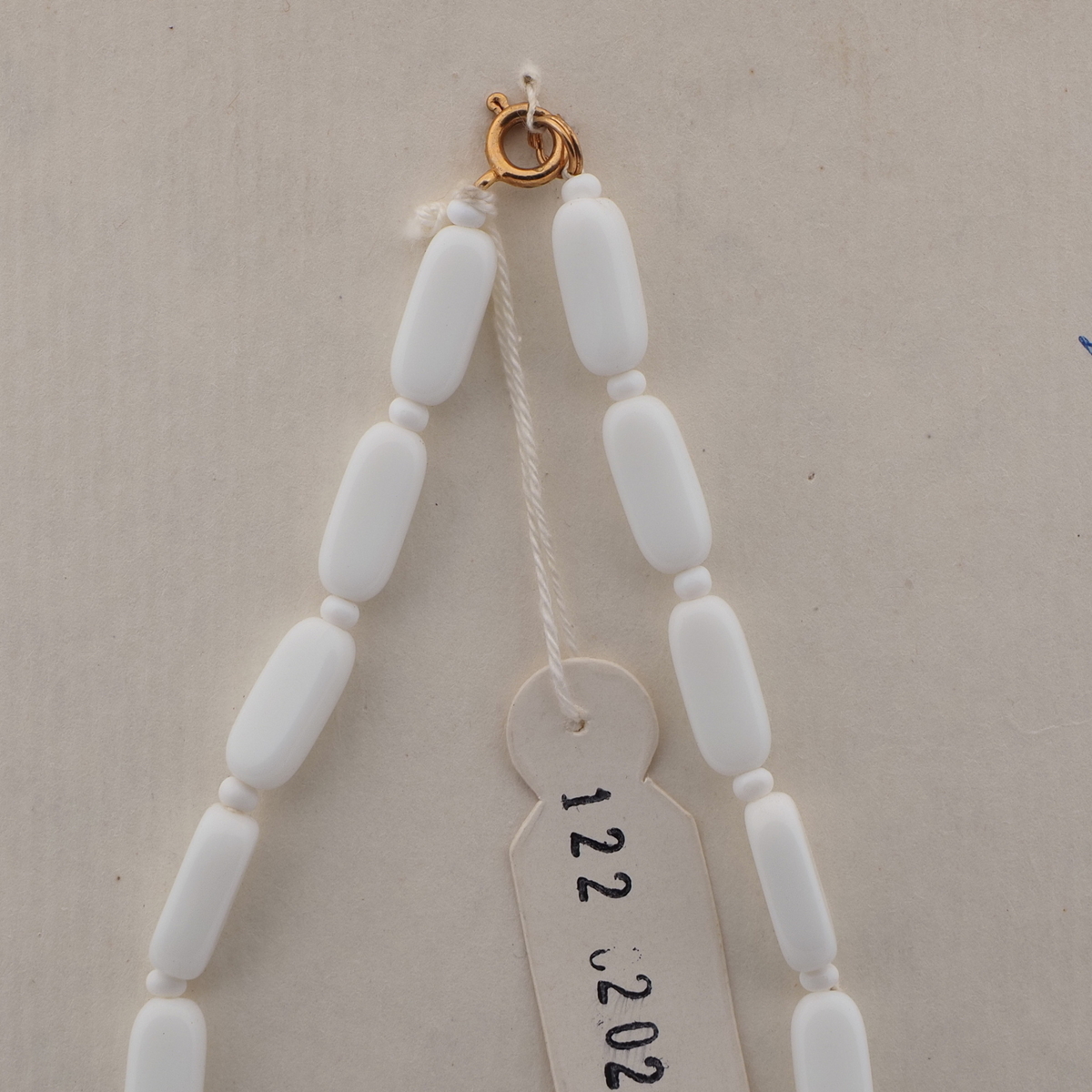 Vintage Czech necklace white rectangle triangle glass beads 15"