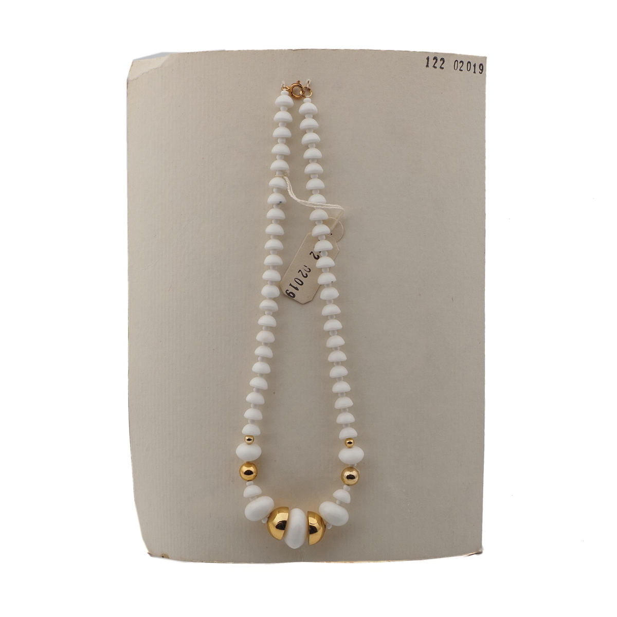 Vintage Czech necklace white cup rondelle glass beads 16"