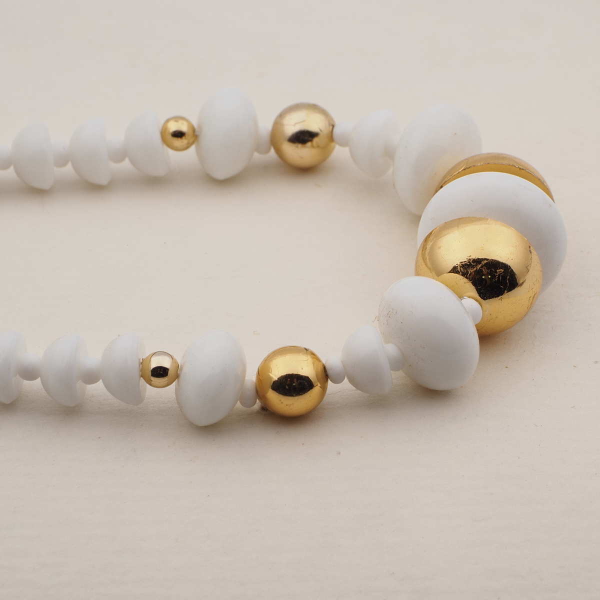 Vintage Czech necklace white cup rondelle glass beads 16"