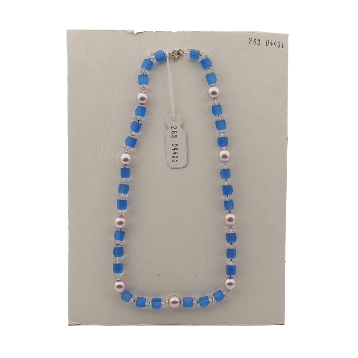 Vintage Czech necklace pearl clear blue satin atlas glass beads 