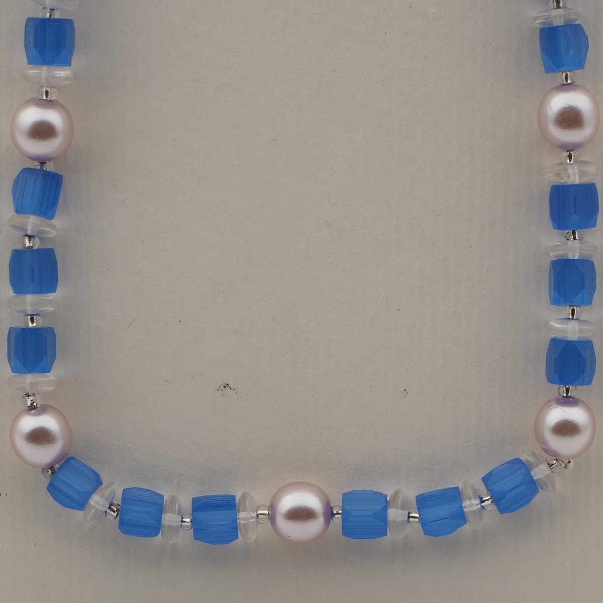 Vintage Czech necklace pearl clear blue satin atlas glass beads 